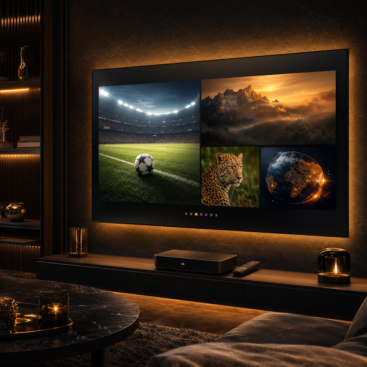 Expérience IPTV premium sur Smart TV avec sport, cinéma, documentaire et actualités